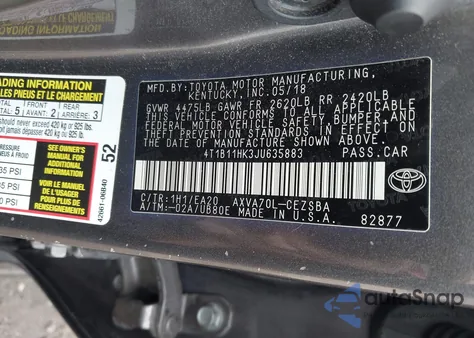 2018 Toyota Camry Se из США, поврежденный, VIN 4T1B11HK3JU635883